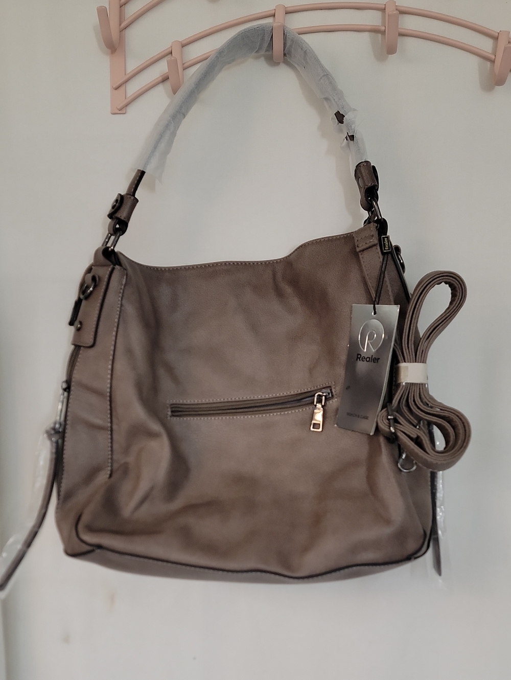 RealHer Taupe Hobo Shoulder Bag with Detachable Strap